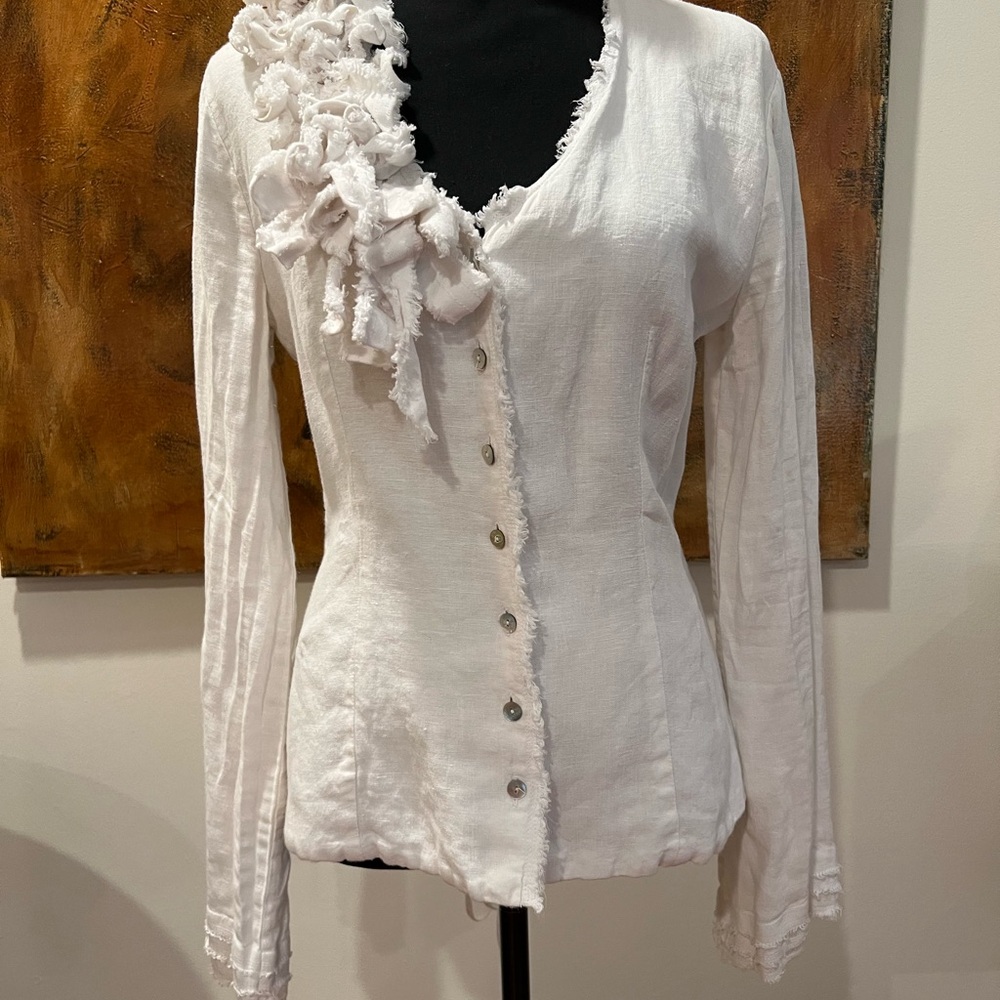 Anne Fontaine White Ruffled Long Sleeve Blouse
